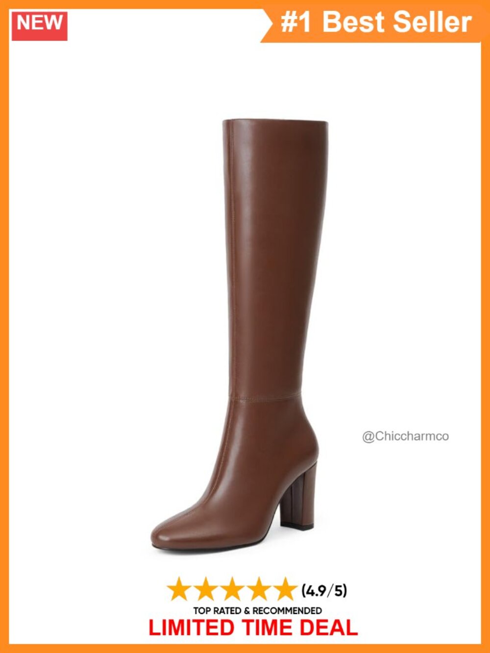 Chunky Heel Knee High Boots PU Leather Rounded Toe Tall Boots